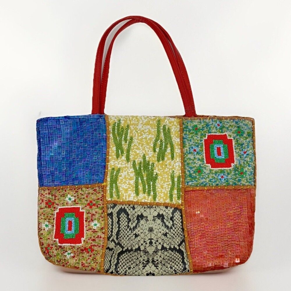 CHRISTIANA Colorful Geometric Hand Beaded Sequin 90s Shoulder Handbag Tote India